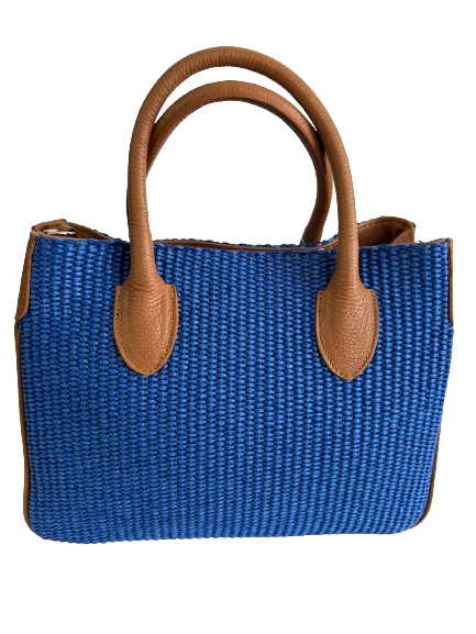Borsa in vimini cobalto e marrone 8