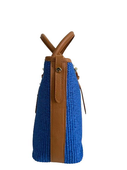 Borsa in vimini cobalto e marrone 9