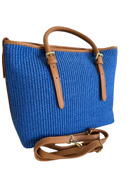 Borsa in vimini cobalto e marrone 9