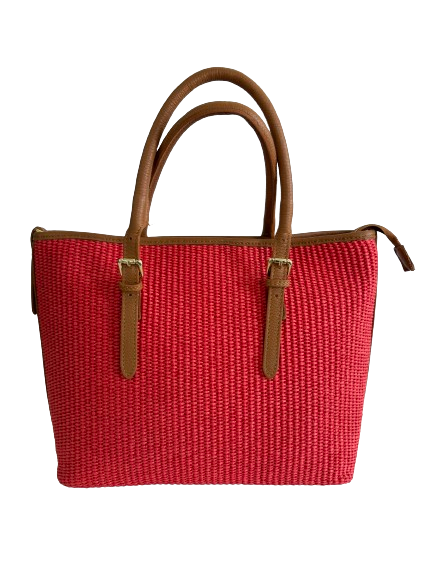 Borsa in vimini corallo e marrone 15
