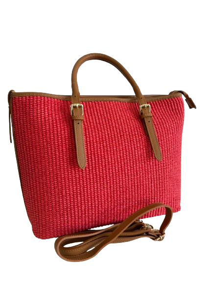 Borsa in vimini corallo e marrone 15