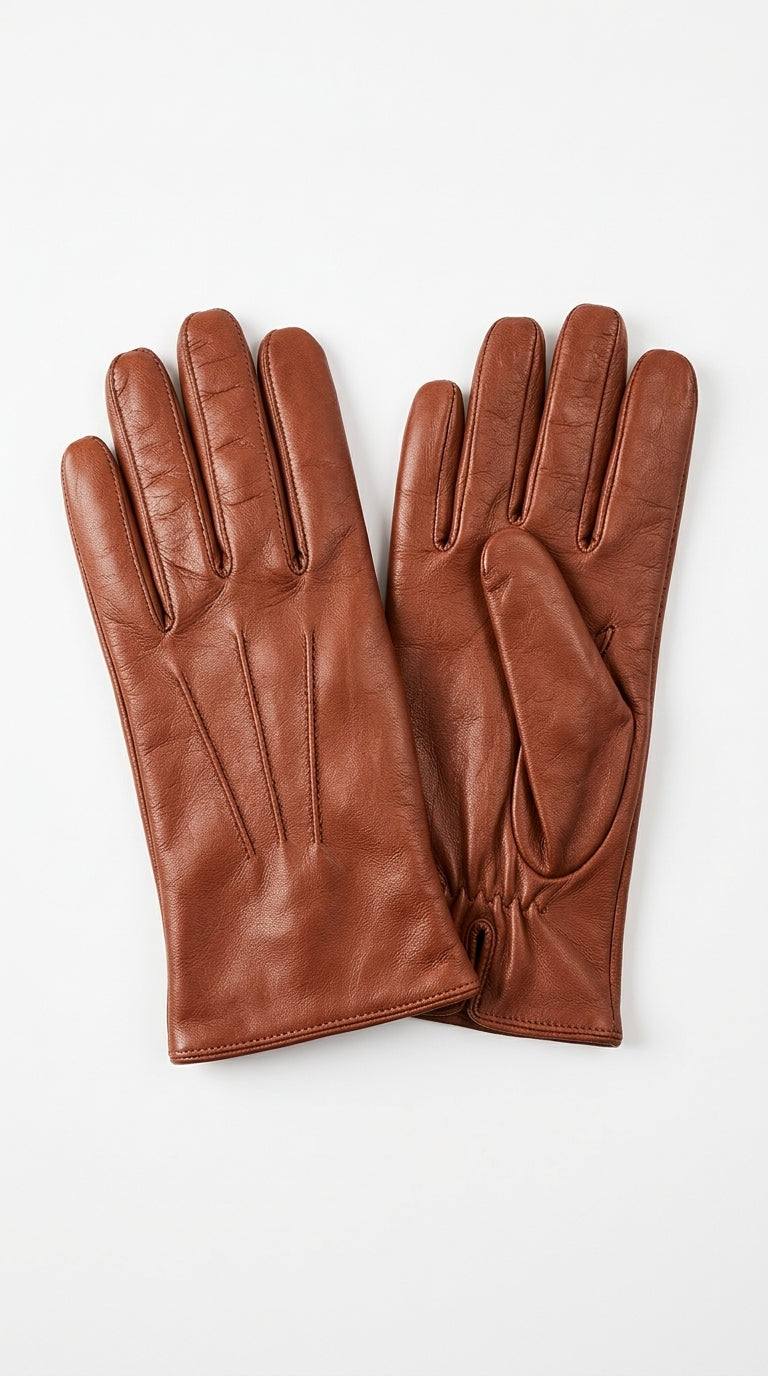 Guanto in vera pelle da uomo 3 stripes cognac foderato cashmire