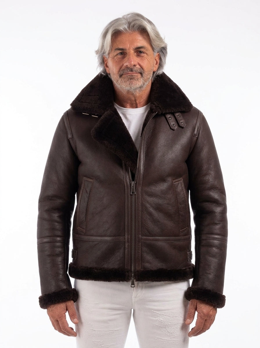 Bomber montone uomo con zip aviatore ROCKY B3 marrone vintage