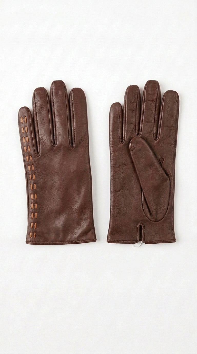Guanto in vera pelle da donna marrone TR foderato in cashmire