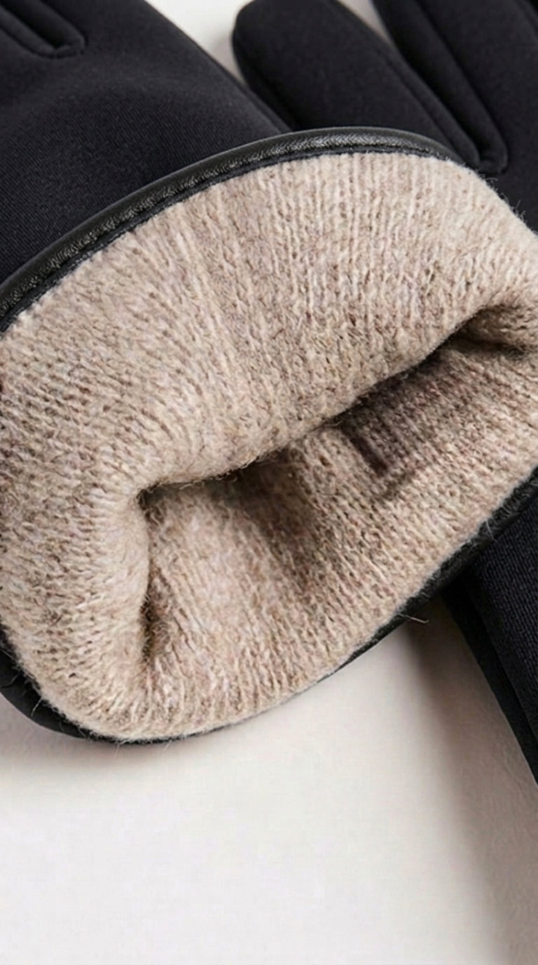 Guanto in vera pelle e nylon da uomo nero foderato cashmire