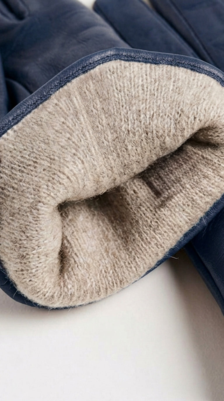 Guanto in vera pelle da donna blu navy foderato in cashmire