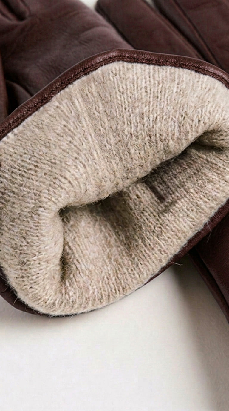 Guanto in vera pelle da donna marrone TR foderato in cashmire