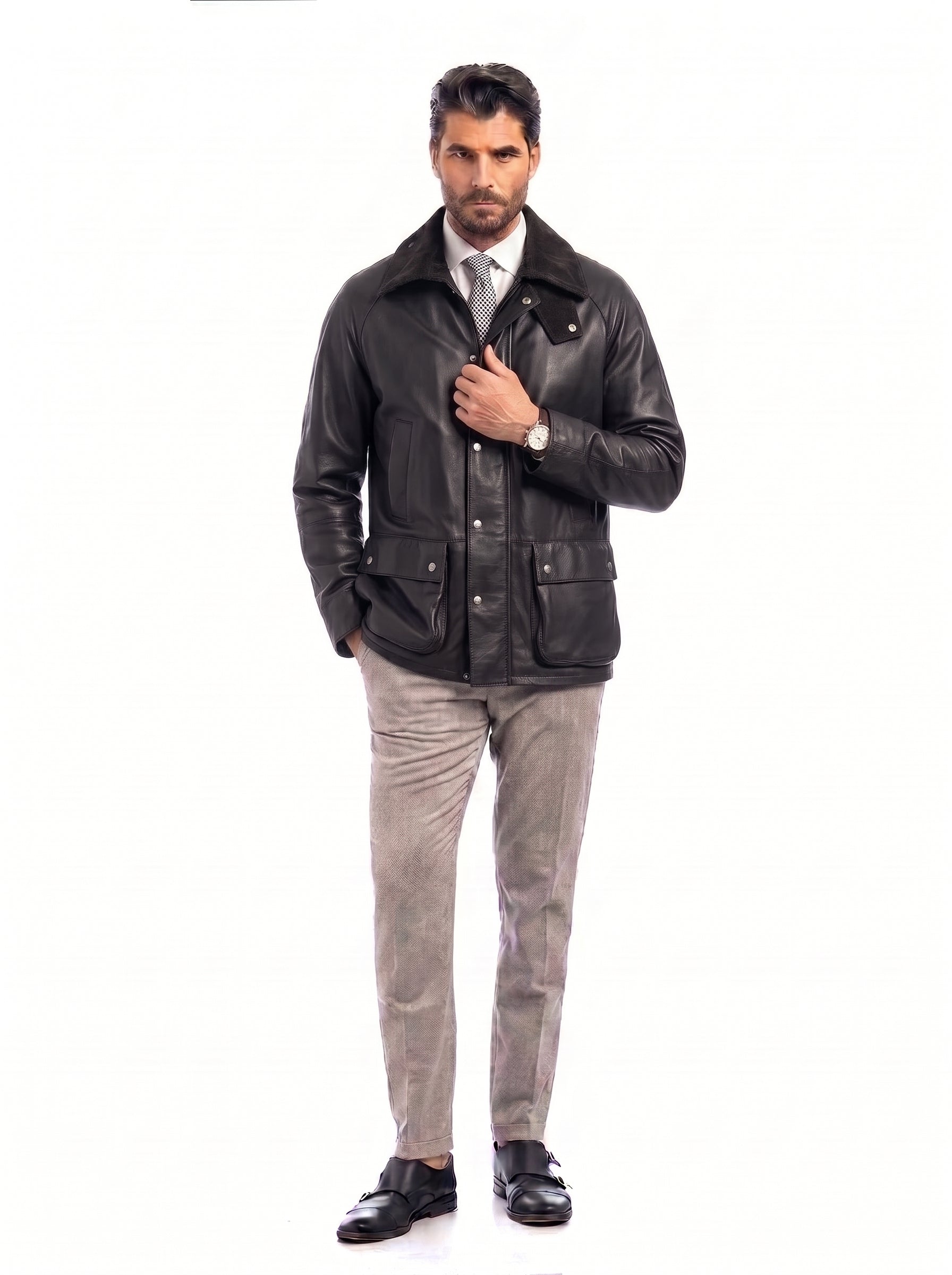 Giaccone in vera pelle nappa agnello uomo nero BARB