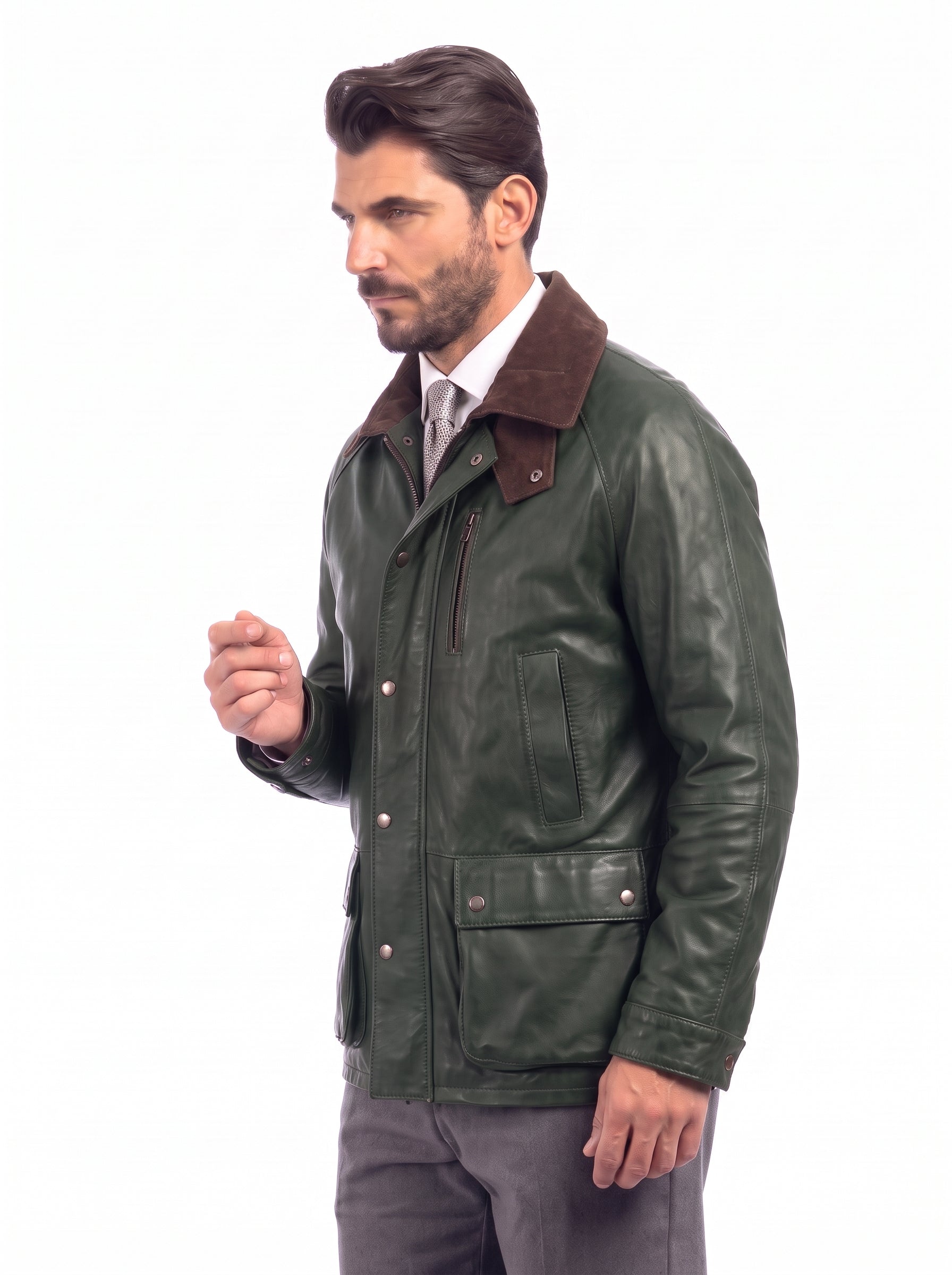 Giaccone in vera pelle nappa agnello uomo verde BARB