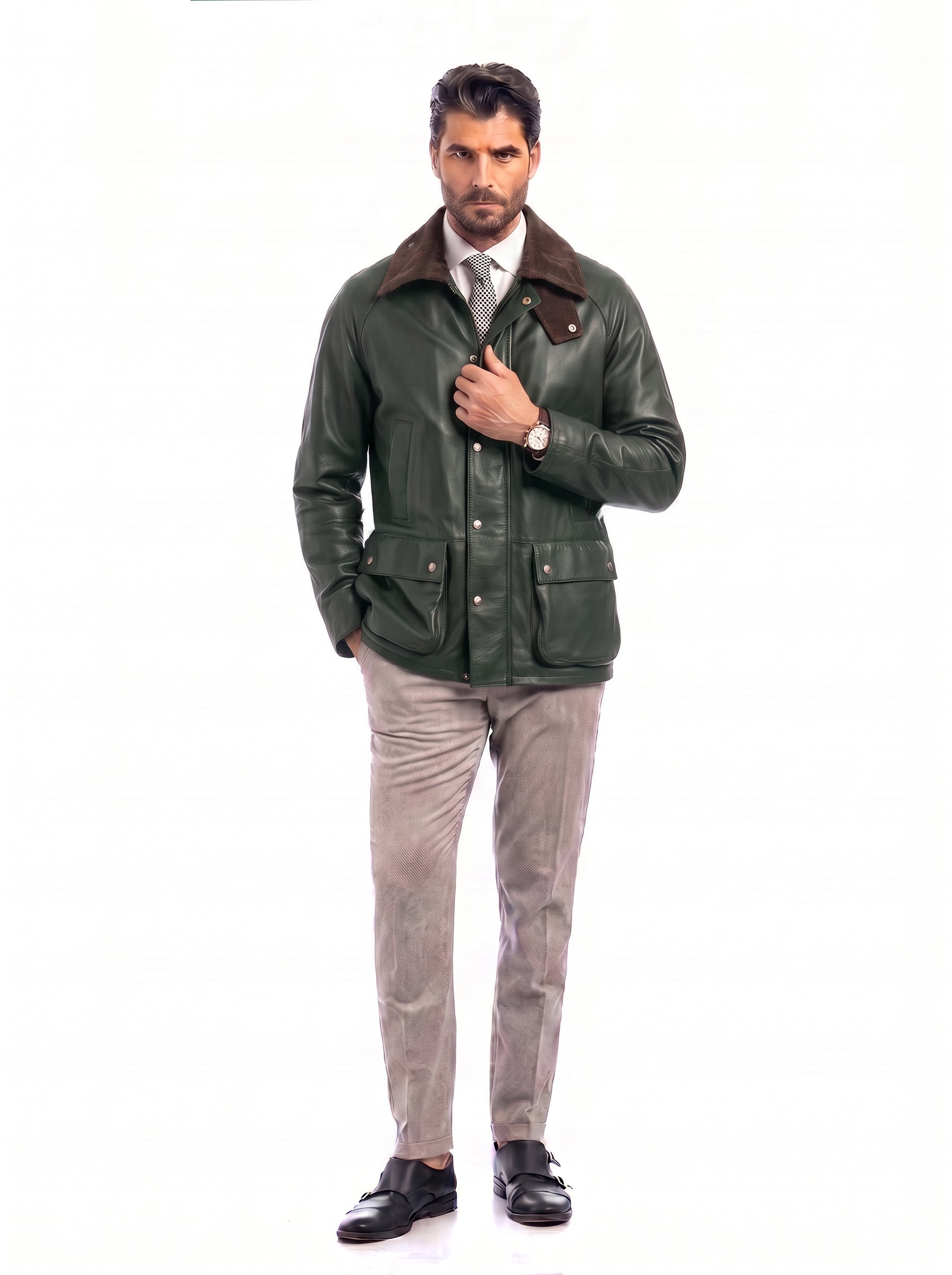 Giaccone in vera pelle nappa agnello uomo verde BARB