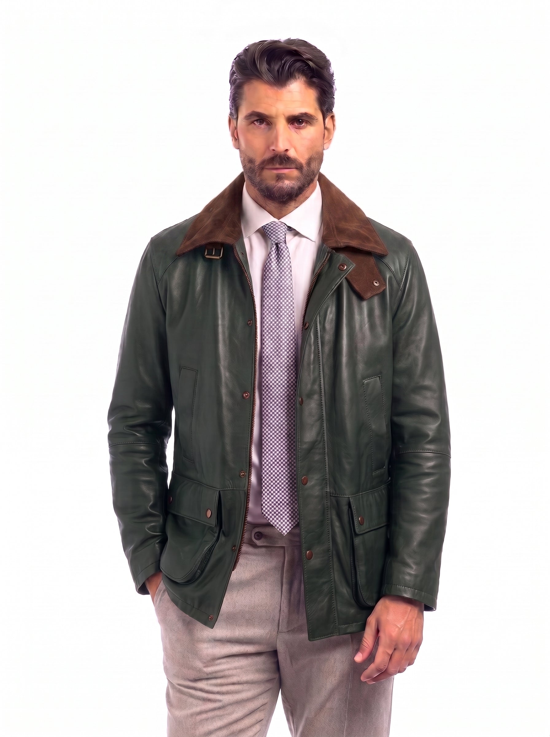 Giaccone in vera pelle nappa agnello uomo verde BARB