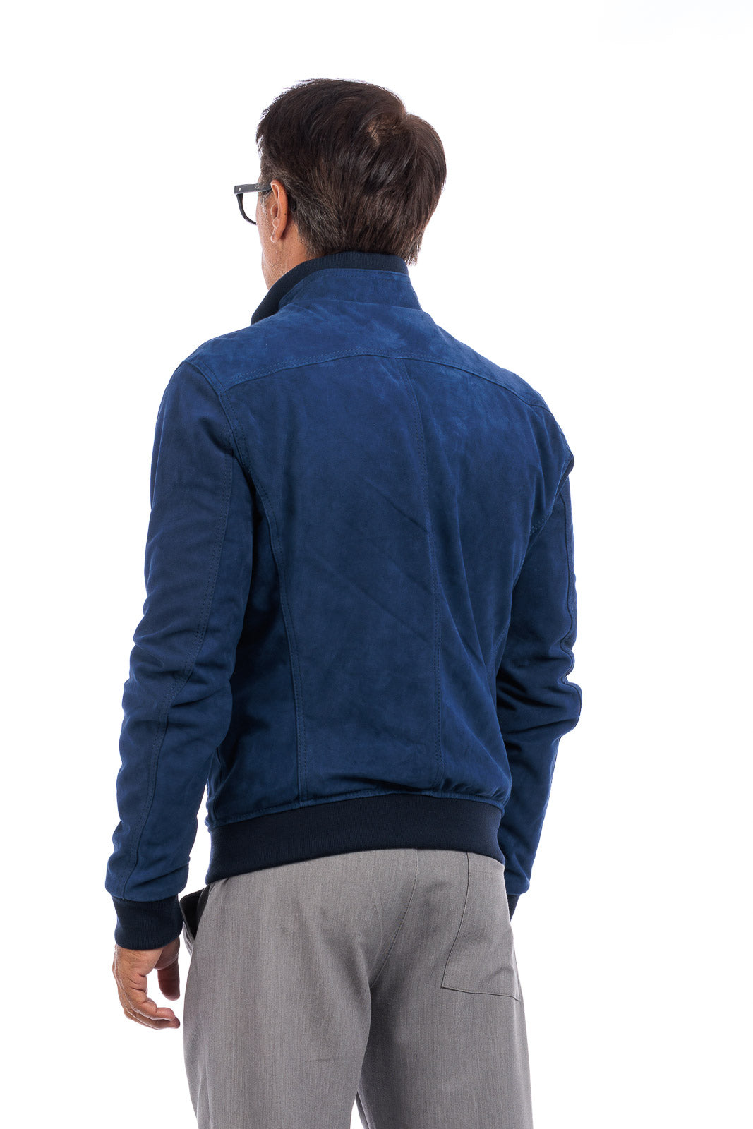 Bomber in camoscio di renna uomo con zip NUV blu