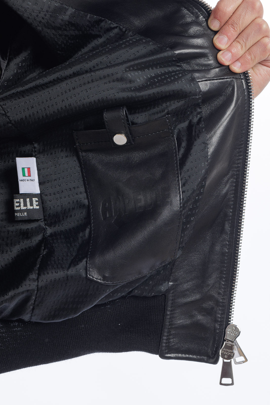 Bomber in pelle con zip GP nero