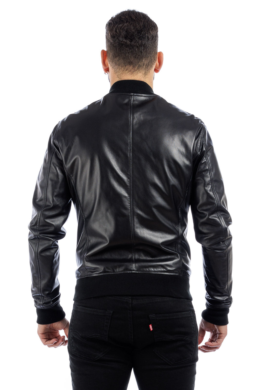 Bomber in pelle con zip GP nero