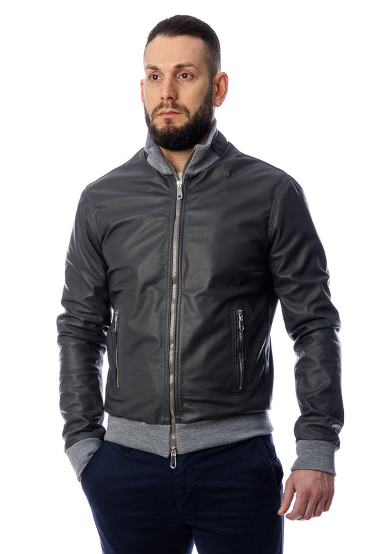 Bomber in pelle con zip POLO grigio