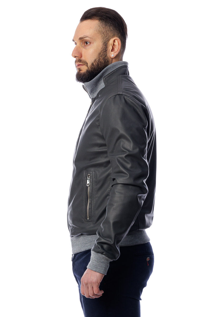 Bomber in pelle con zip POLO grigio