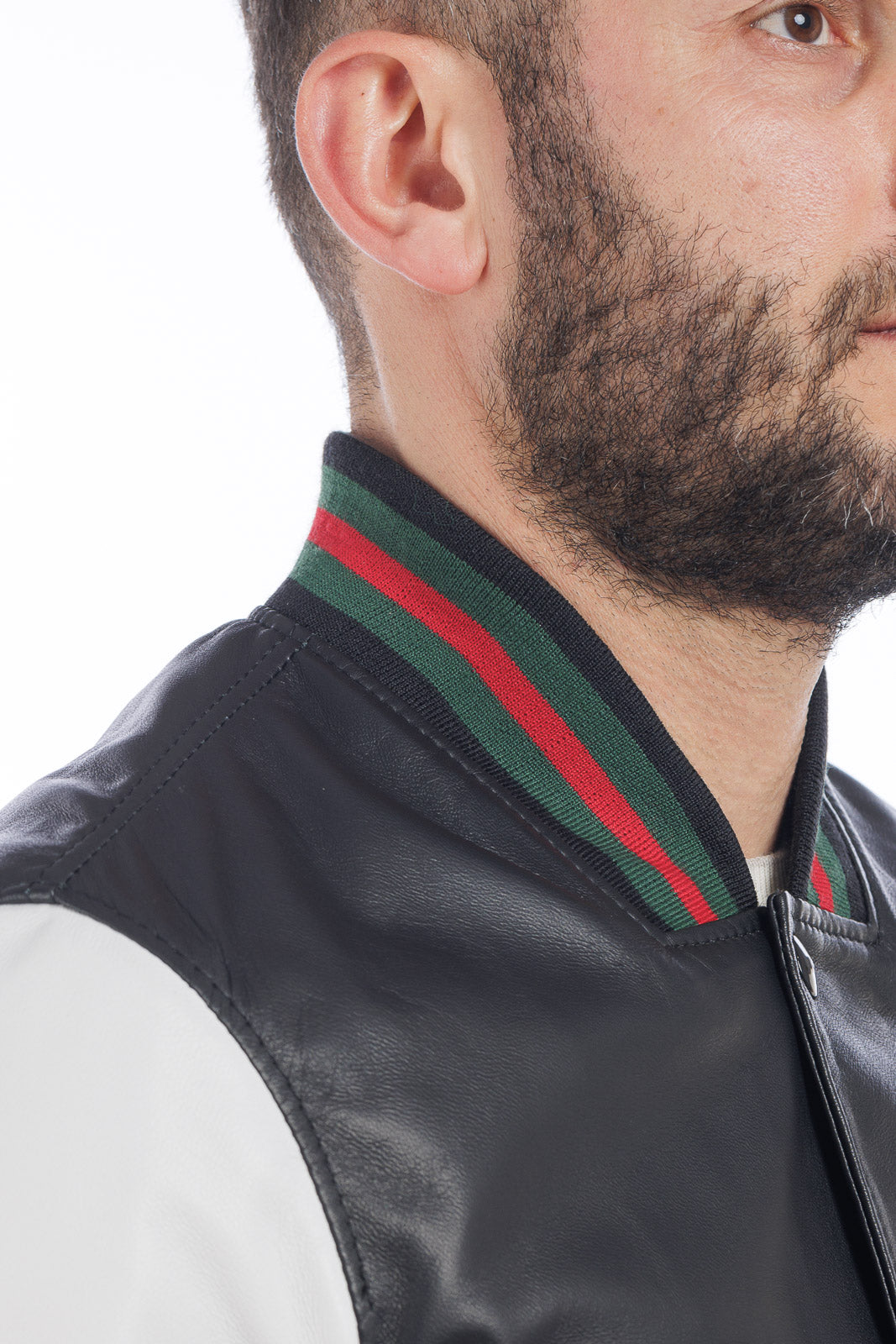 Bomber in pelle varsity college nero