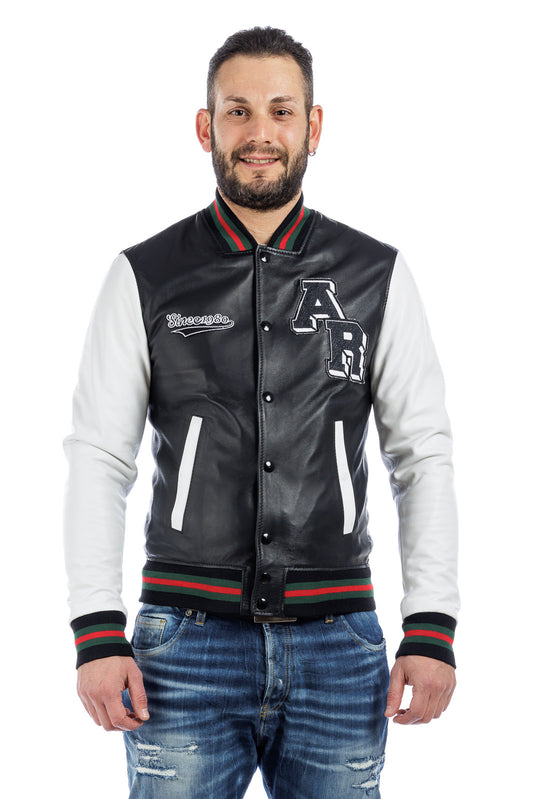 Bomber in pelle varsity college nero