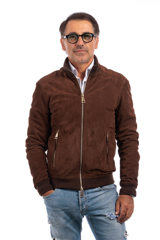 Bomber in camoscio di renna uomo con zip NUV testa di moro