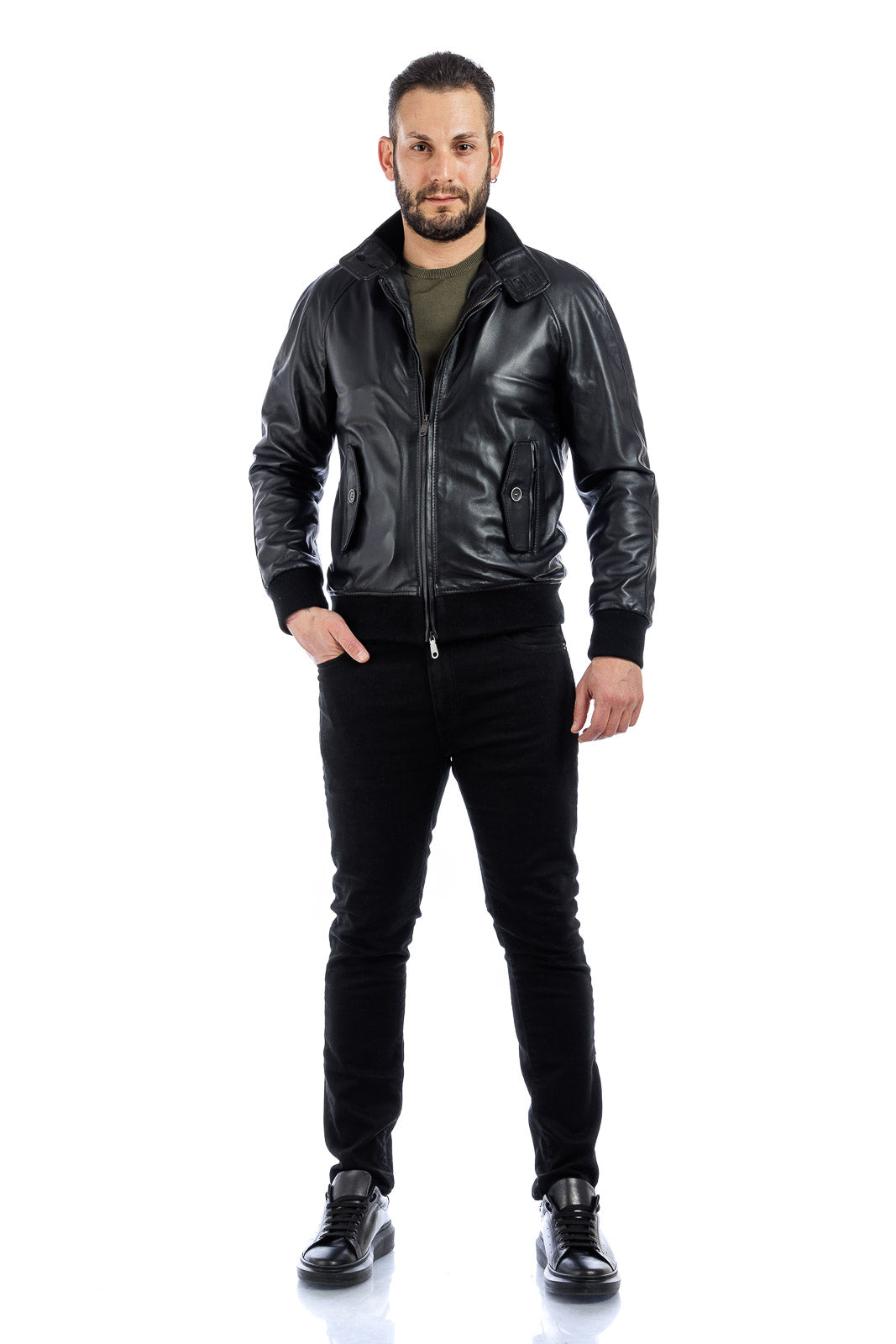 Bomber in vera pelle uomo con zip REGLAN PAT