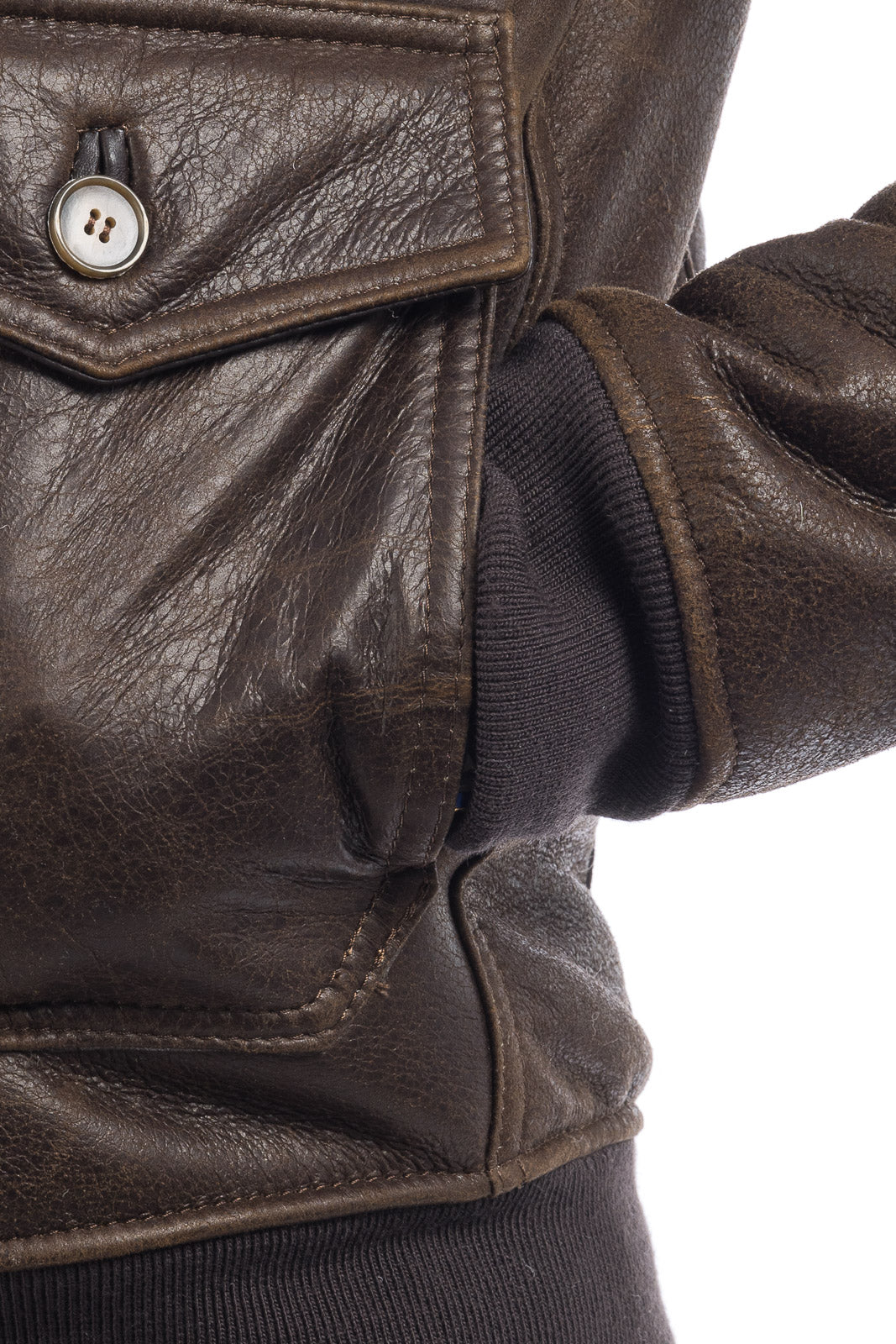 Bomber interamente in montone marrone pelo bianco con zip VAST