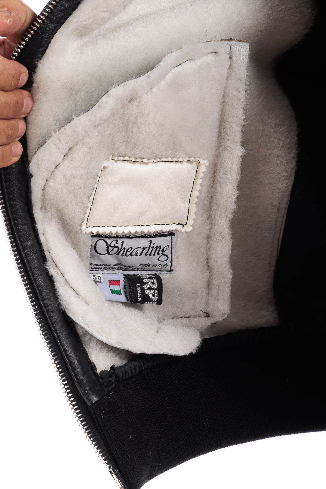 Bomber nero montone merinos uomo pelo bianco