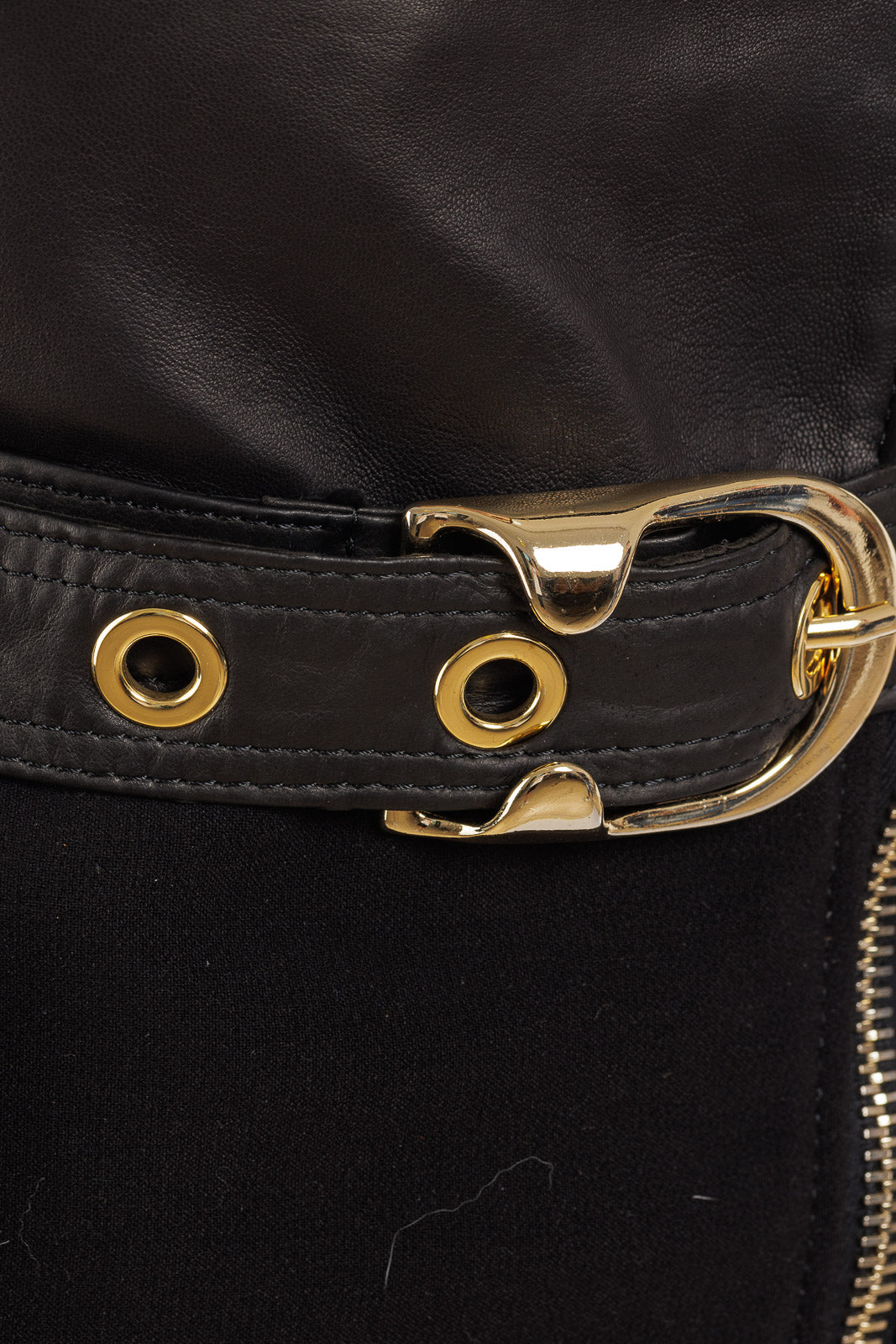 Cappotto nero con zip chiodo tessuto e pelle