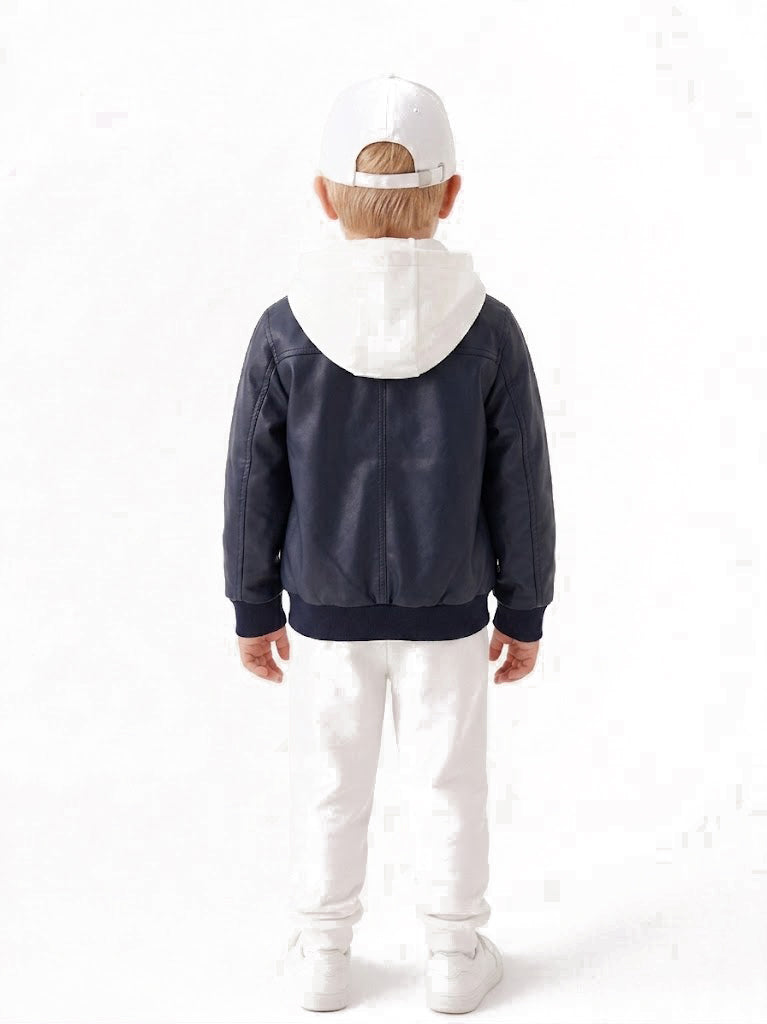Bomber in pelle con zip POLO blu bambino