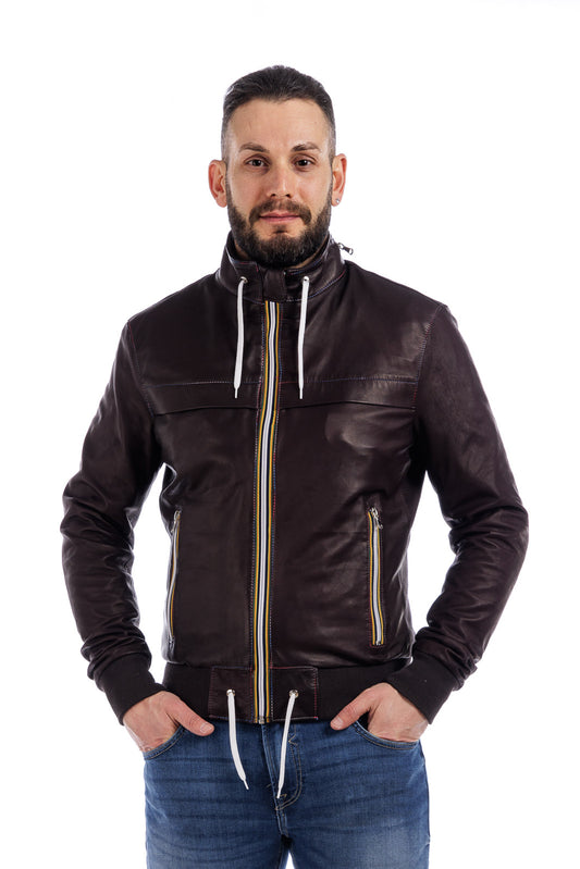 Bomber Gold Bunn testa di moro in vera pelle con zip