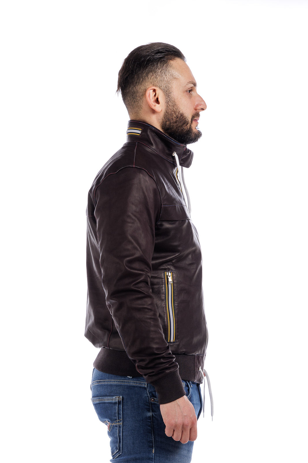 Bomber Gold Bunn testa di moro in vera pelle con zip