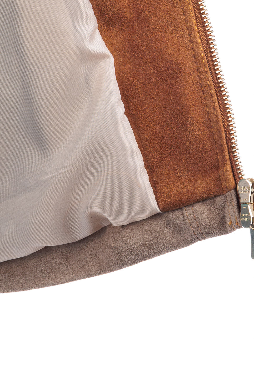Giacca in camoscio donna con zip pulse sabbia e biscotto