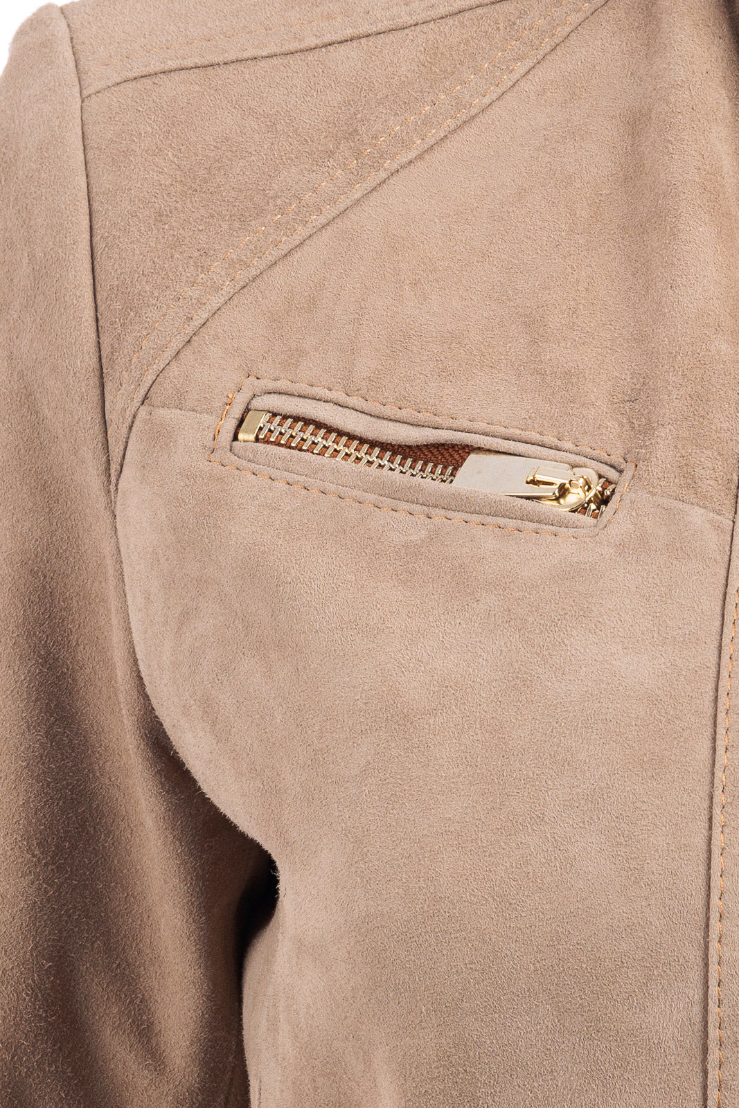 Giacca in camoscio donna con zip pulse sabbia e biscotto