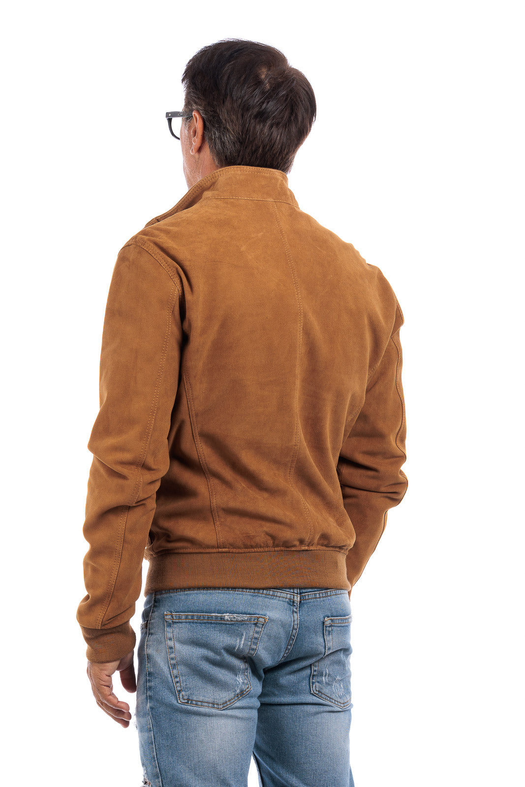 Bomber in camoscio uomo con bottoni e zip VAST whisky