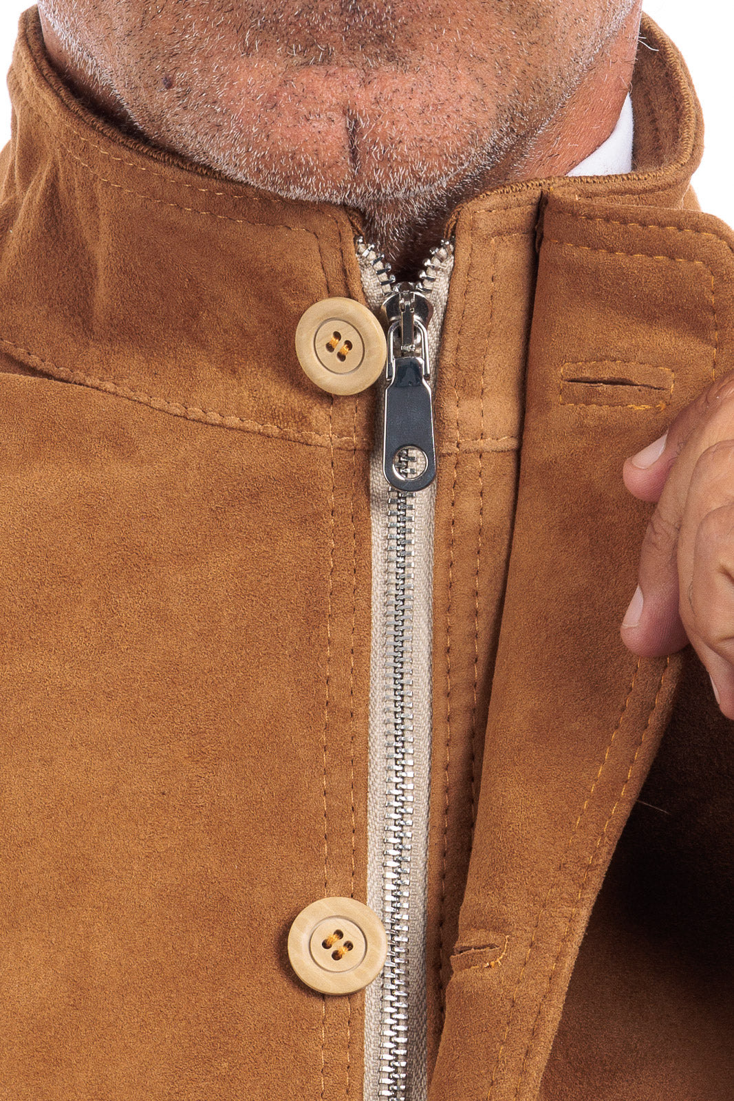 Bomber in camoscio uomo con bottoni e zip VAST whisky