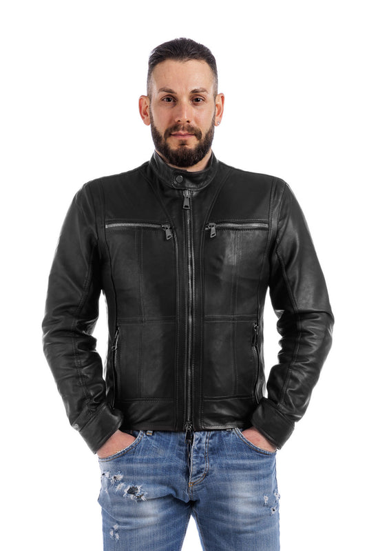 Giacca in pelle con zip DSQ nero