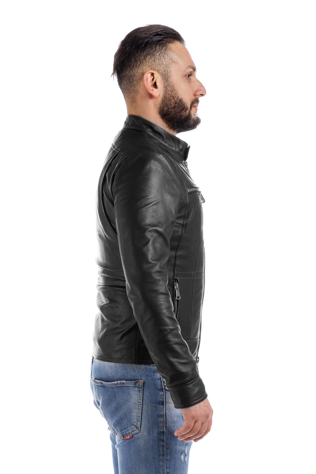 Giacca in pelle con zip DSQ nero