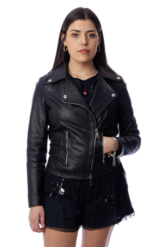 Giacca in pelle donna con zip Chiodo nero