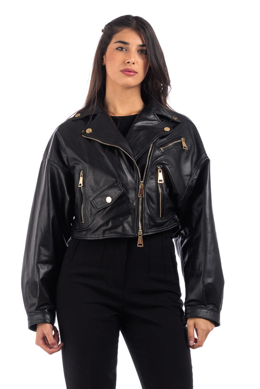 Giacca in pelle donna con zip Chiodo nero OVER
