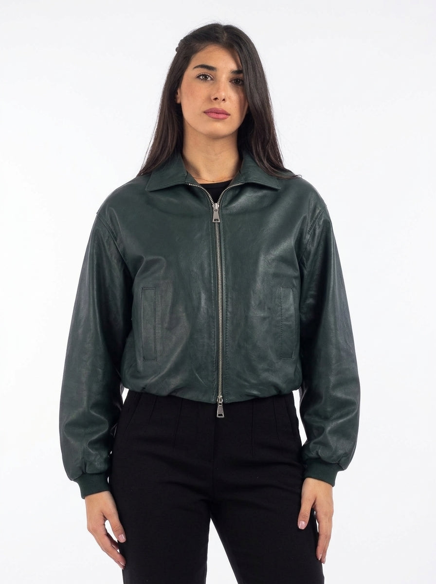 Giacca OVER  in pelle donna verde