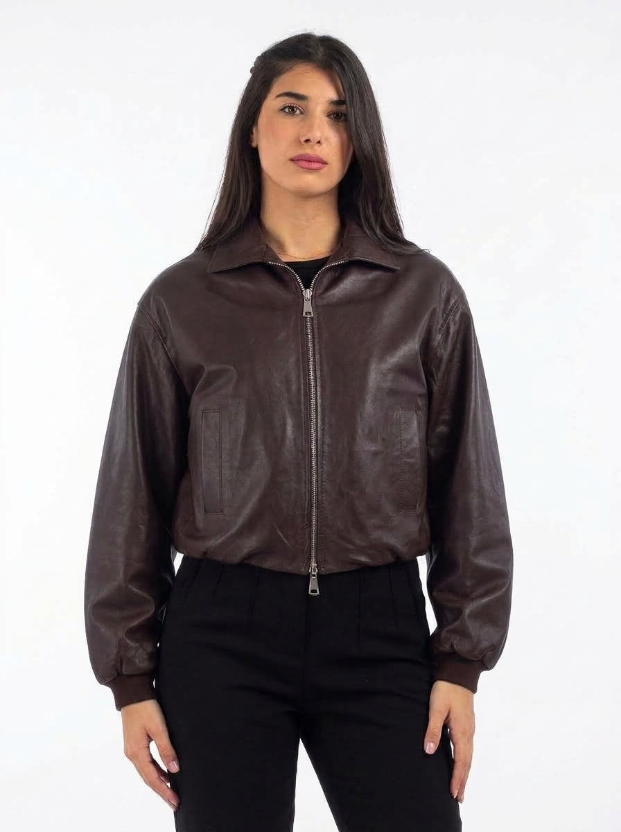 Giacca OVER  in pelle donna testa di moro