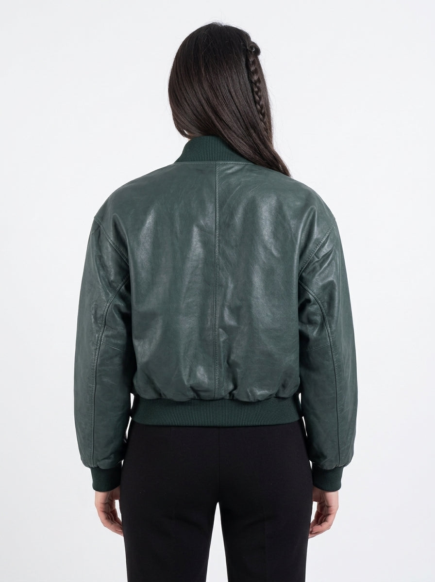 Giacca OVER Bomb in pelle donna verde