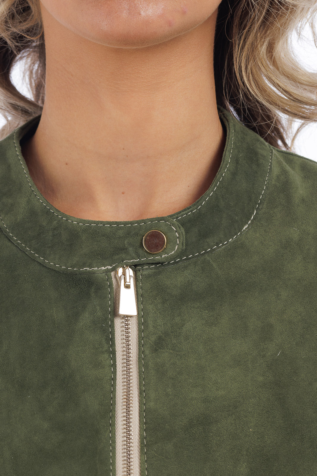 Giacca verde in camoscio di renna donna con zip PIT