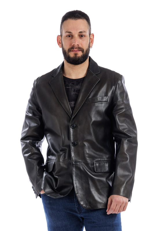 Giacca classica in pelle uomo con spacchi laterali