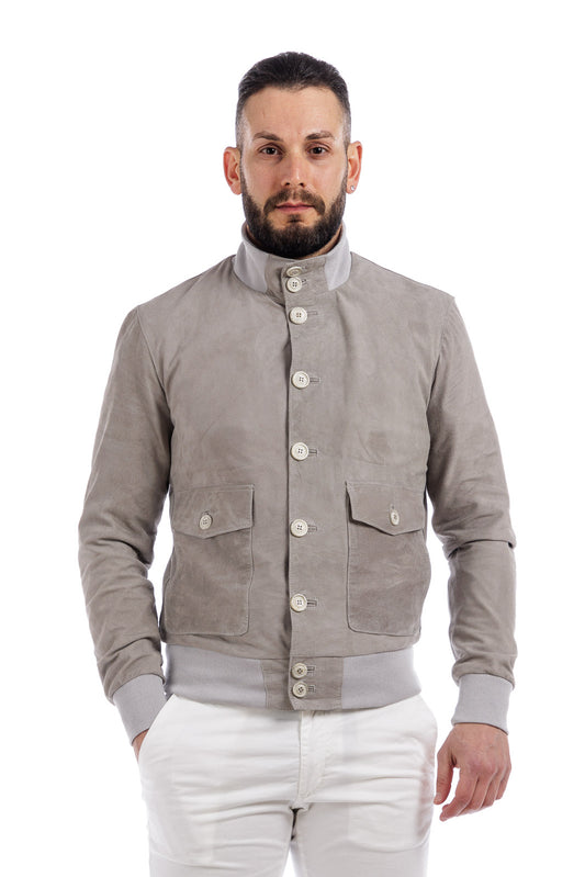Giacca in pelle uomo con zip BOTT grigio perla