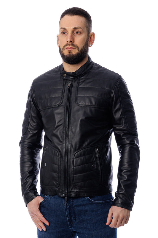 Giacca in pelle uomo con zip PIUMA nero