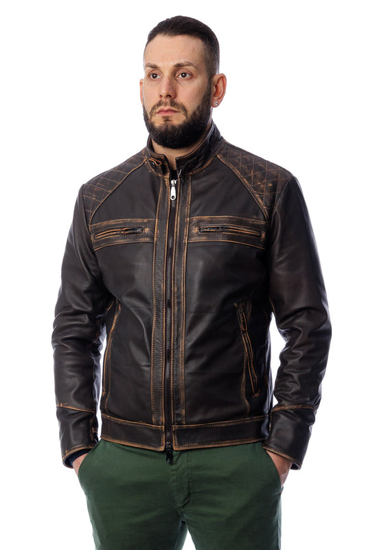 Giacca in vera pelle con zip uomo SCAB