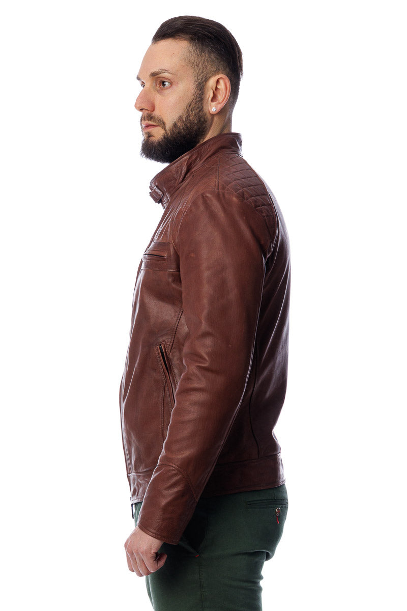 Giacca in vera pelle con zip uomo Scab marrone