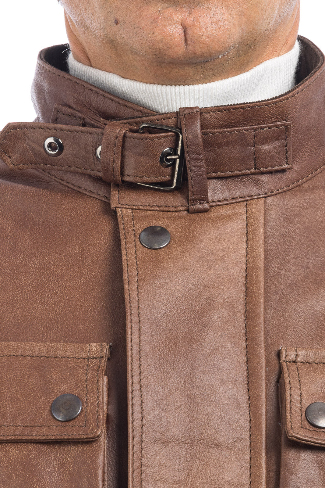 Giacca in vera pelle uomo BELL + con zip marrone