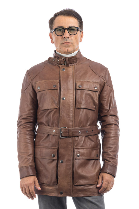 Giacca in vera pelle uomo BELL + con zip marrone