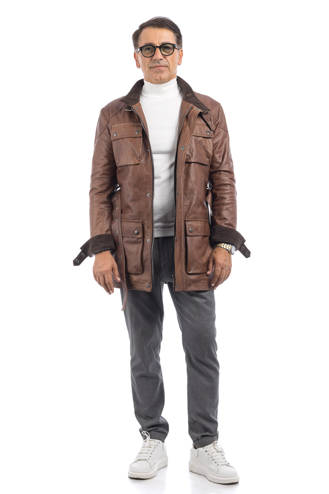 Giacca in vera pelle uomo BELL + con zip marrone